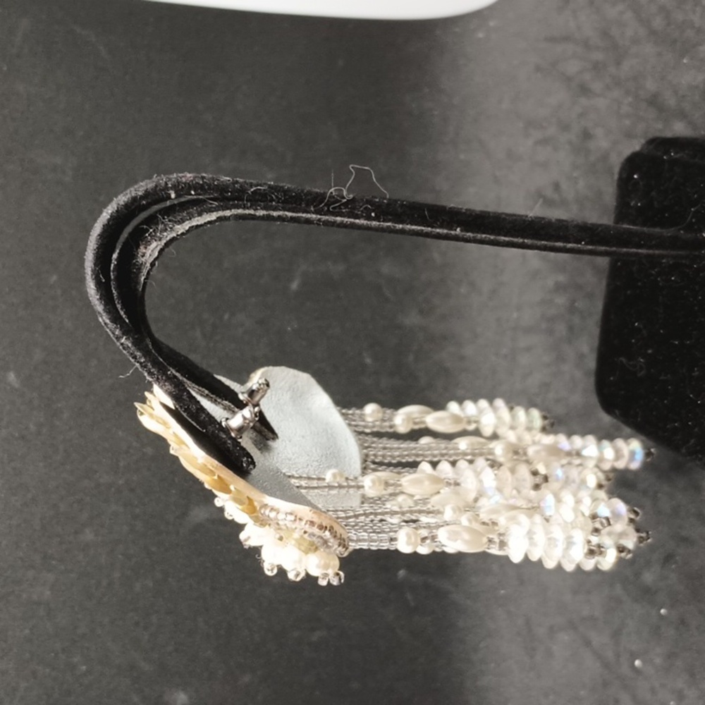 Vintage Silver and Cream Sequined Earrings - Picture 2 of 3